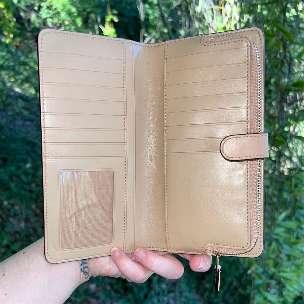 COACH Slim Wallet Smooth Calf Leather Nude w Gold Hardware AUTHENTIC - Picture 3 of 6
